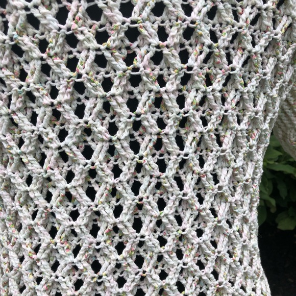 Handmade Crochet Short Sleeve Jux Tunic White XL with Belt - Picture 9 of 10